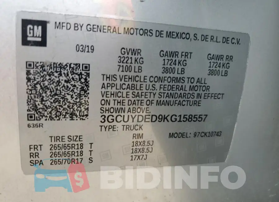3GCUYDED9KG158557 Photo# 12