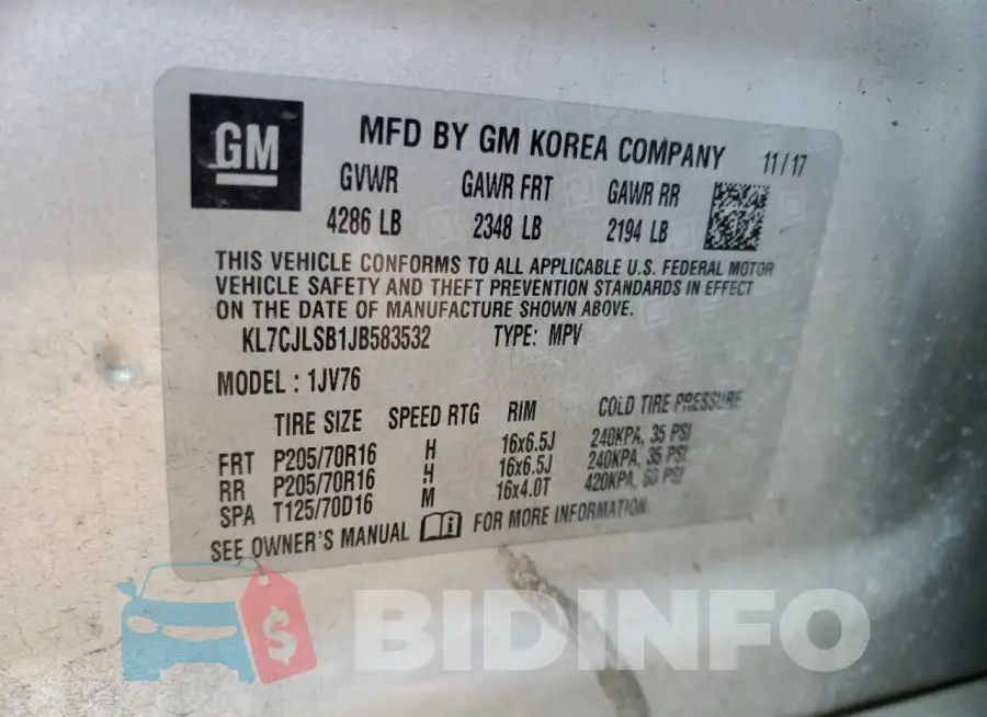 KL7CJLSB1JB583532 Photo# 13
