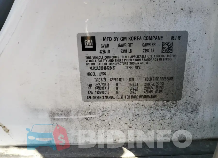 KL7CJLSB9JB726467 Photo# 14