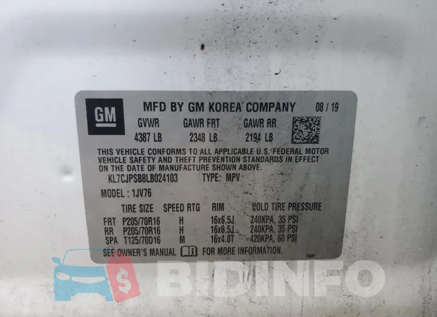 KL7CJPSB8LB024103 Photo# 13