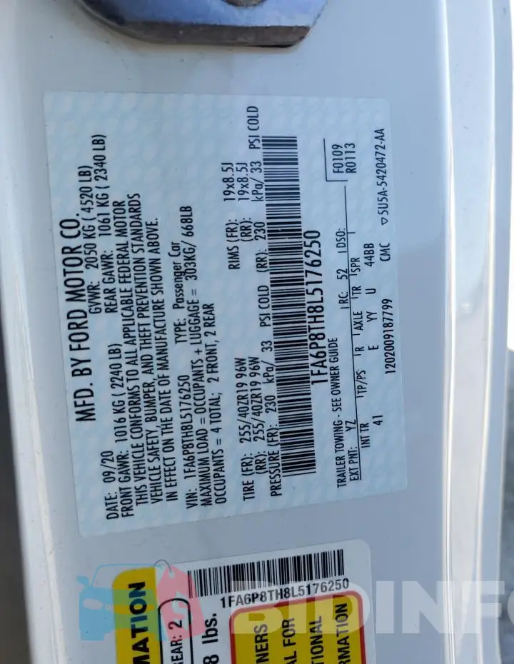 1FA6P8TH8L5176250 Photo# 12