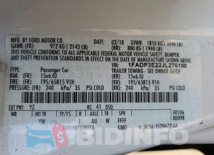 1FADP3E22JL276100 Photo# 12