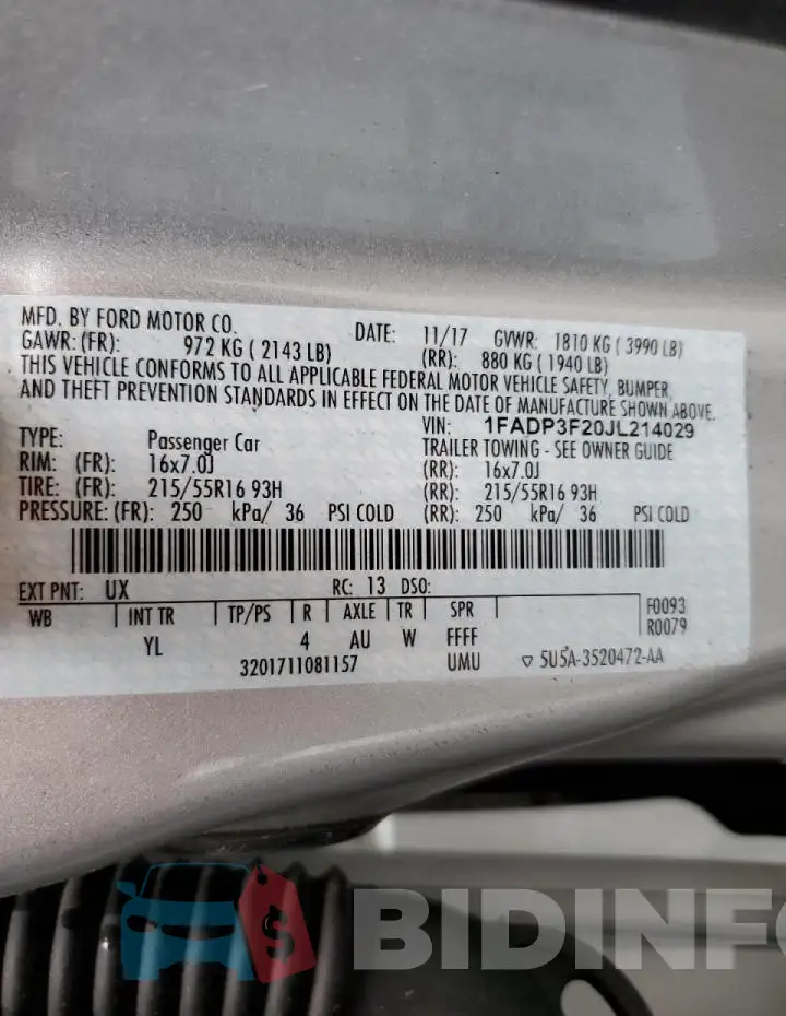 1FADP3F20JL214029 Photo# 12