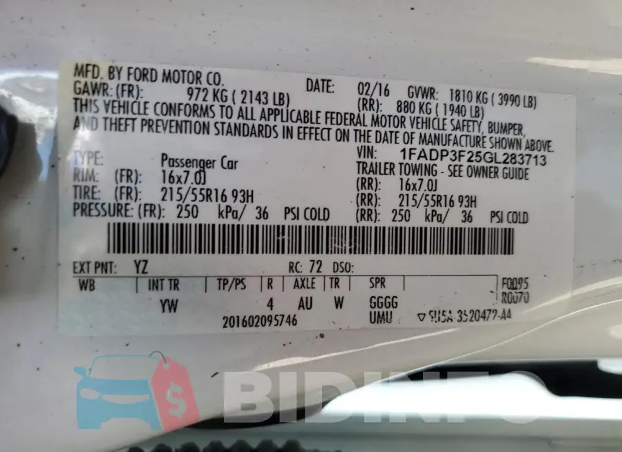 1FADP3F25GL283713 Photo# 12