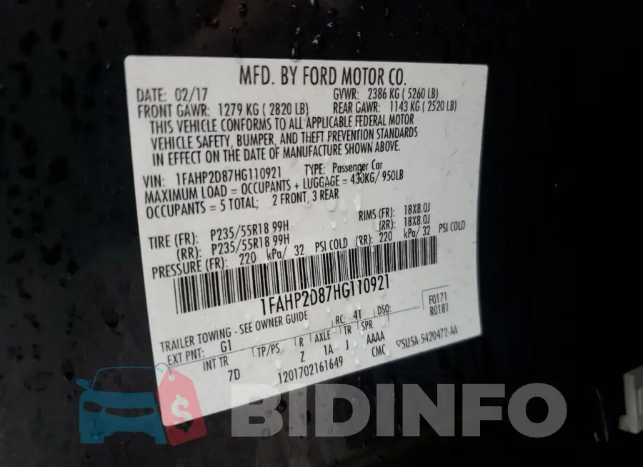 1FAHP2D87HG110921 Photo# 13