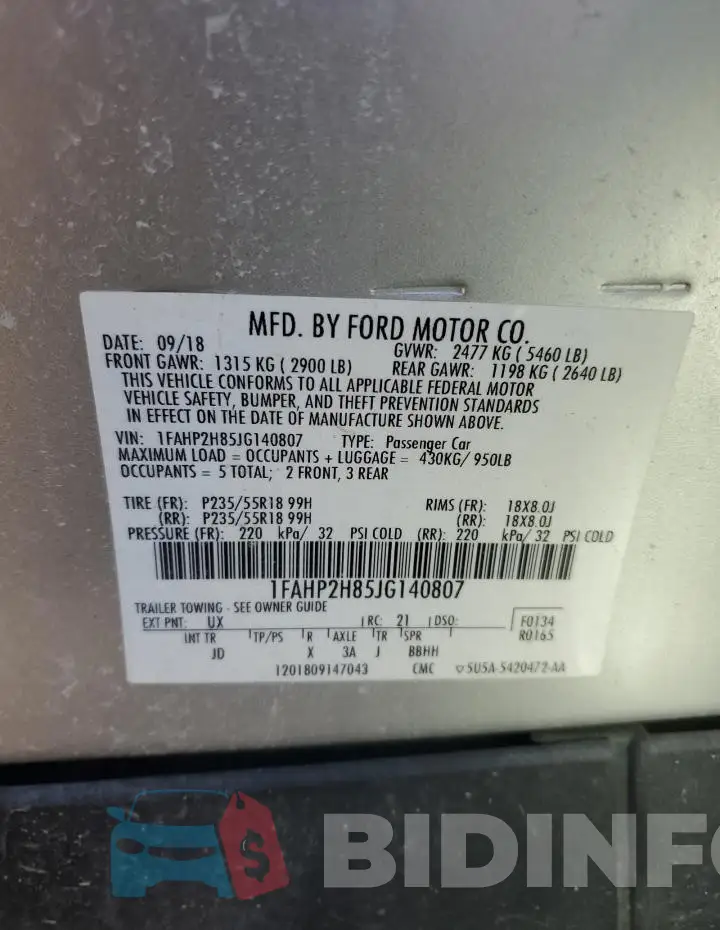 1FAHP2H85JG140807 Photo# 13