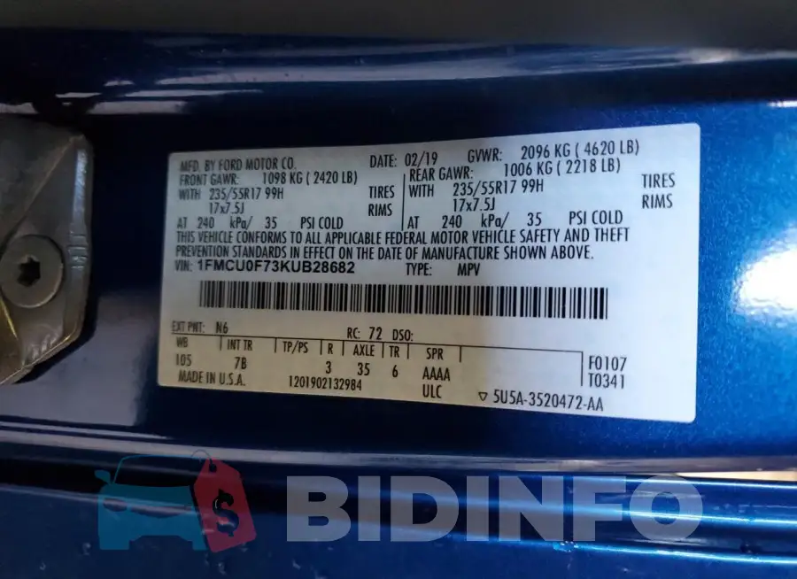 1FMCU0F73KUB28682 Photo# 13