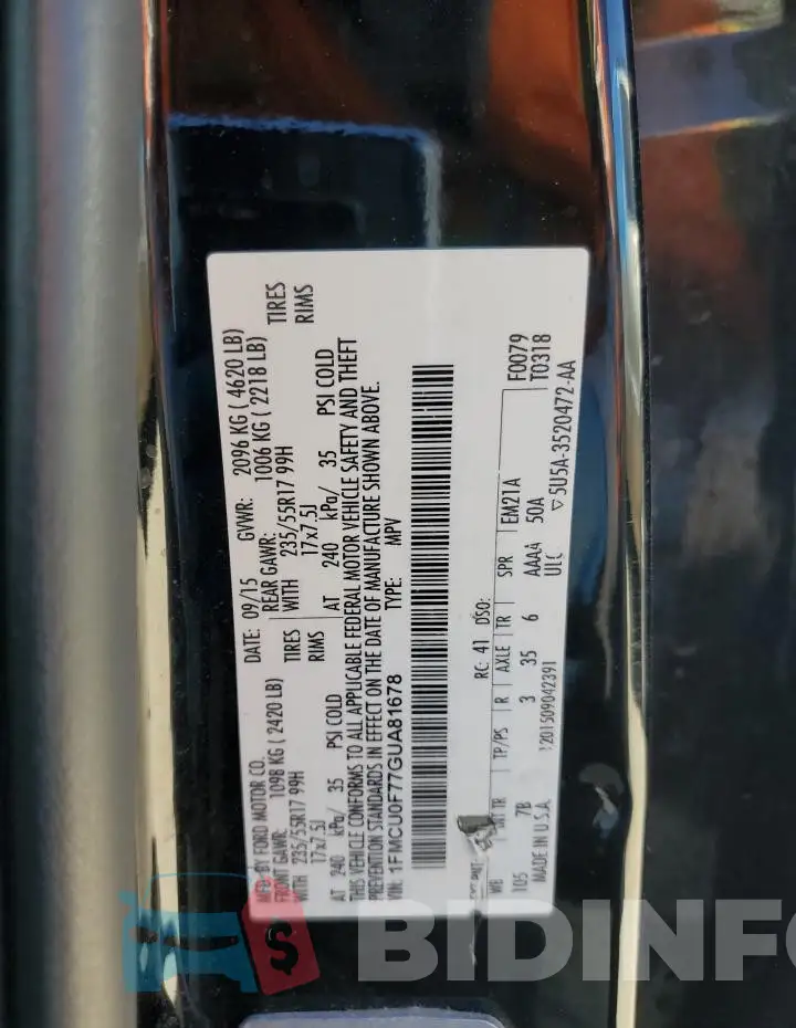 1FMCU0F77GUA81678 Photo# 12