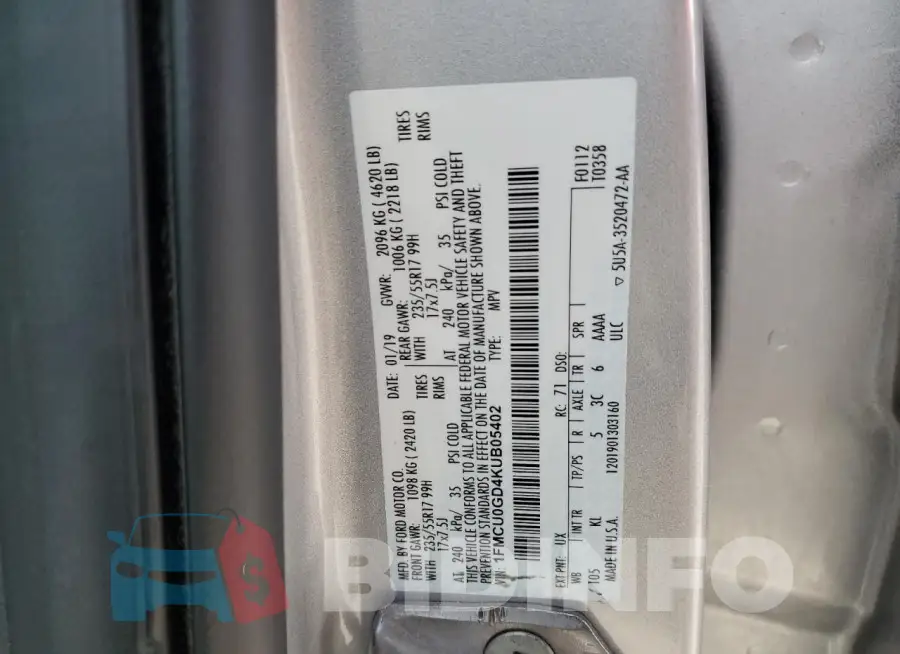 1FMCU0GD4KUB05402 Photo# 13
