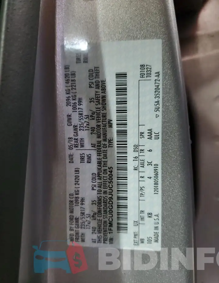 1FMCU0GD9JUC50045 Photo# 13