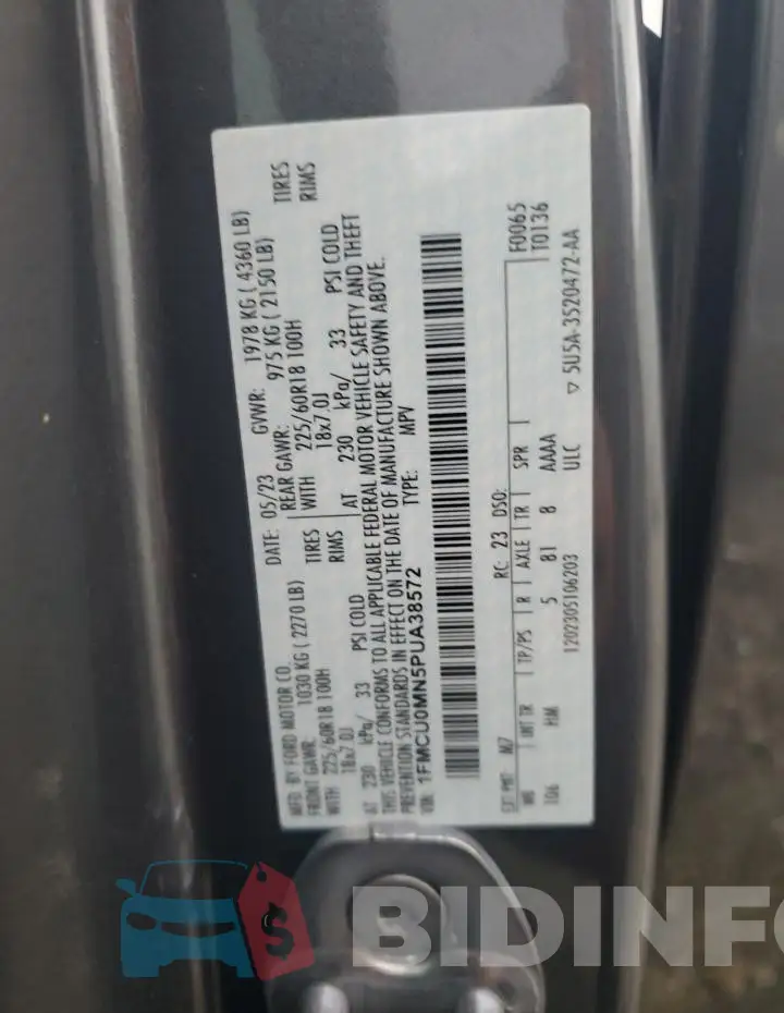 1FMCU0MN5PUA38572 Photo# 12