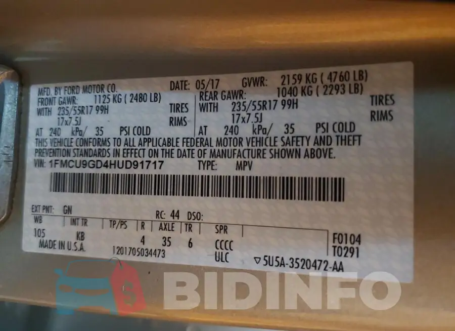 1FMCU9GD4HUD91717 Photo# 13