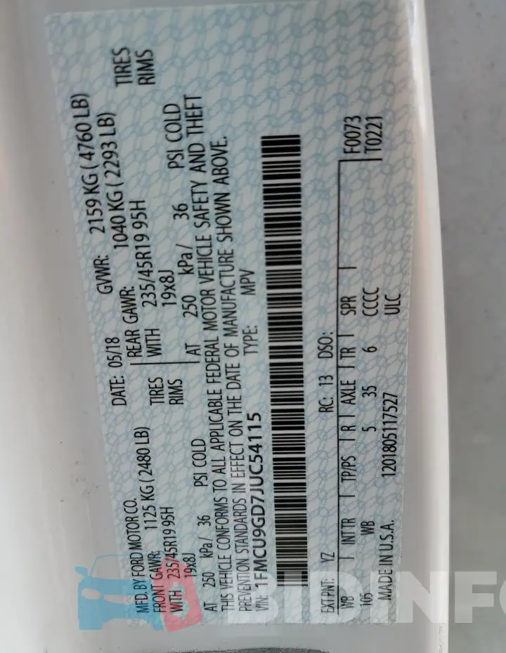 1FMCU9GD7JUC54115 Photo# 13