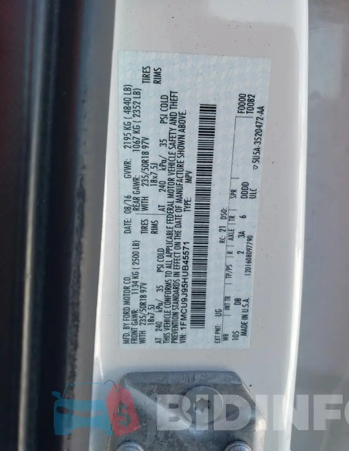 1FMCU9J95HUB45571 Photo# 13