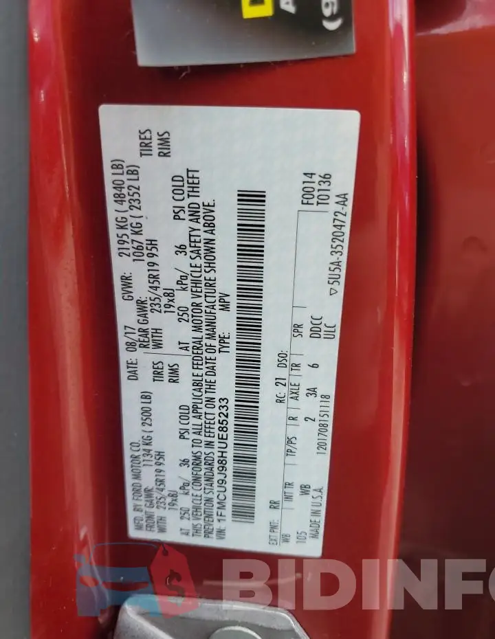 1FMCU9J98HUE85233 Photo# 13
