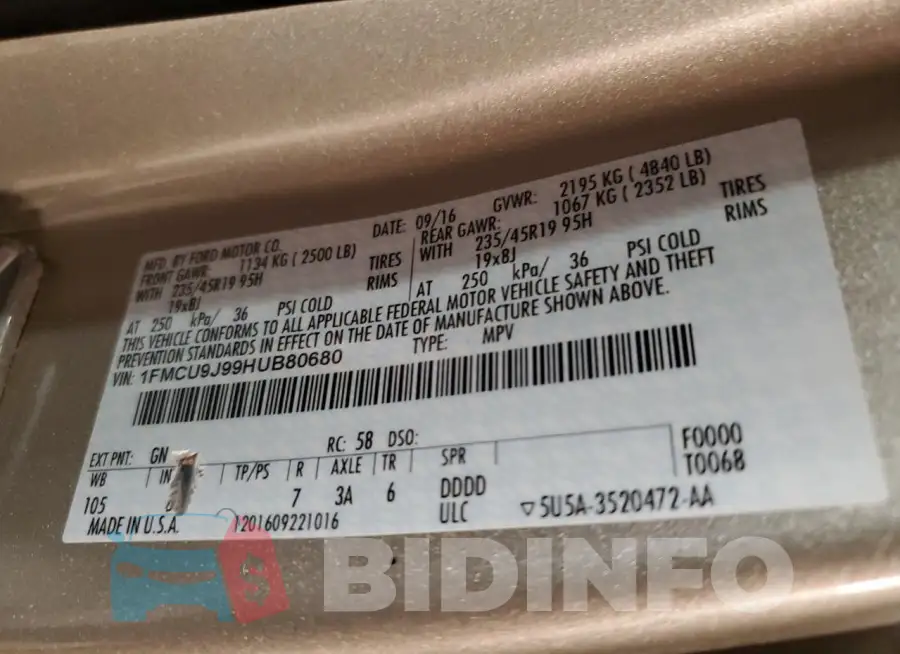 1FMCU9J99HUB80680 Photo# 13