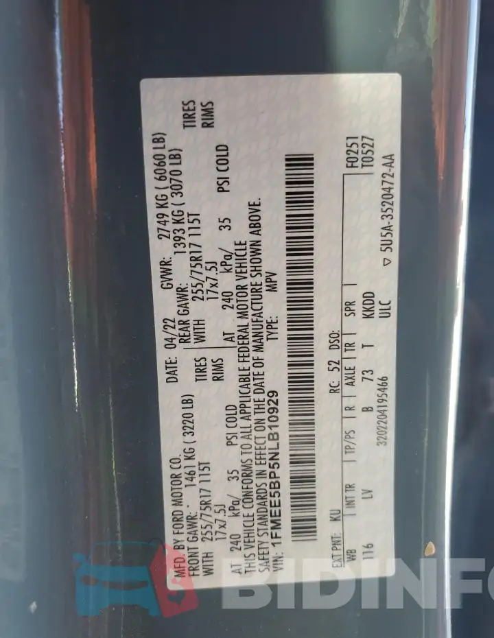 1FMEE5BP5NLB10929 Photo# 14