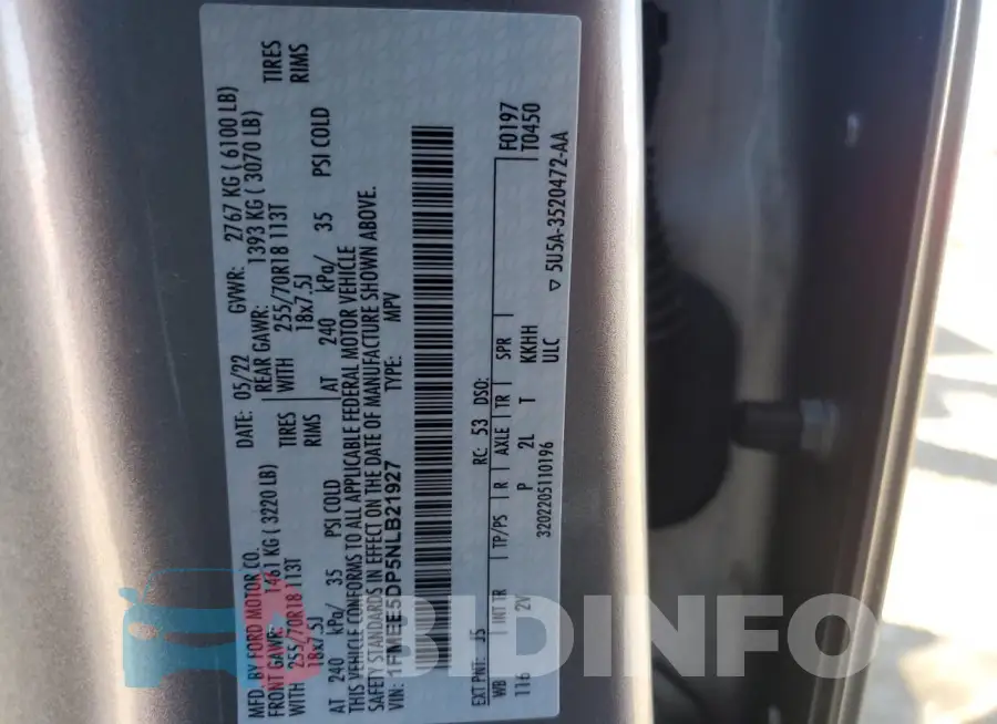 1FMEE5DP5NLB21927 Photo# 13