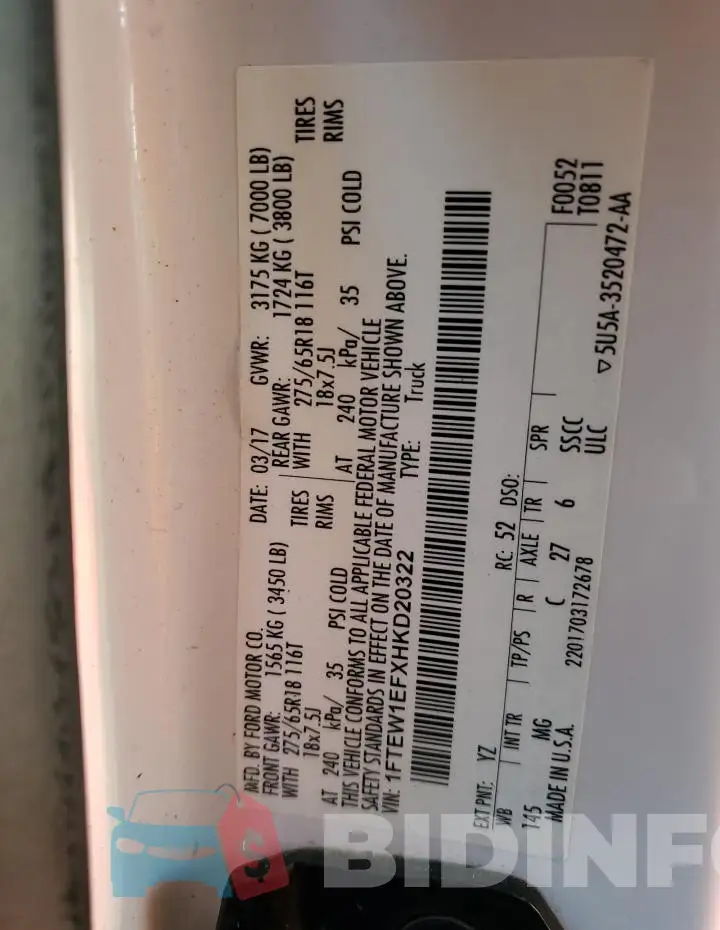 1FTEW1EFXHKD20322 Photo# 12