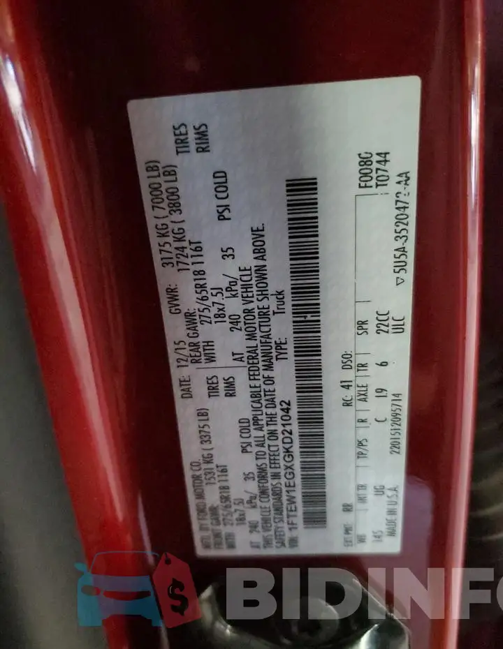1FTEW1EGXGKD21042 Photo# 12