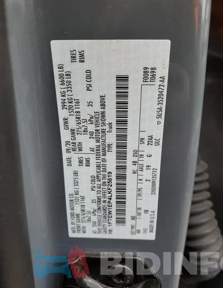 1FTEW1EP4LKF25619 Photo# 12