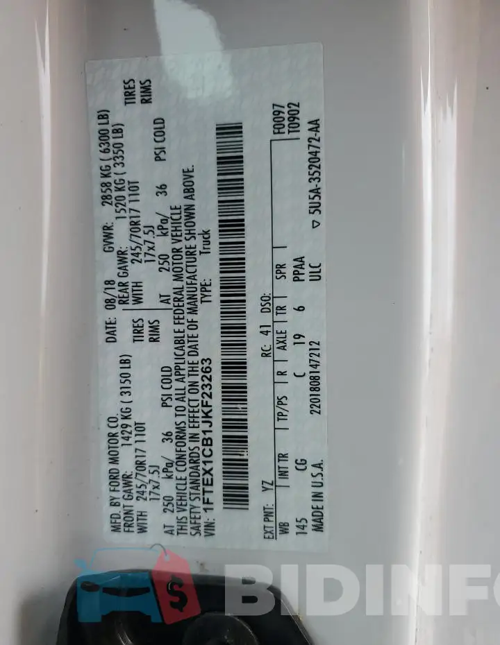 1FTEX1CB1JKF23263 Photo# 12
