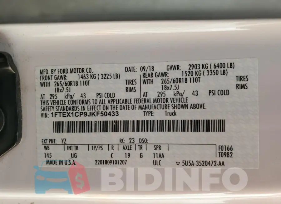 1FTEX1CP9JKF50433 Photo# 12