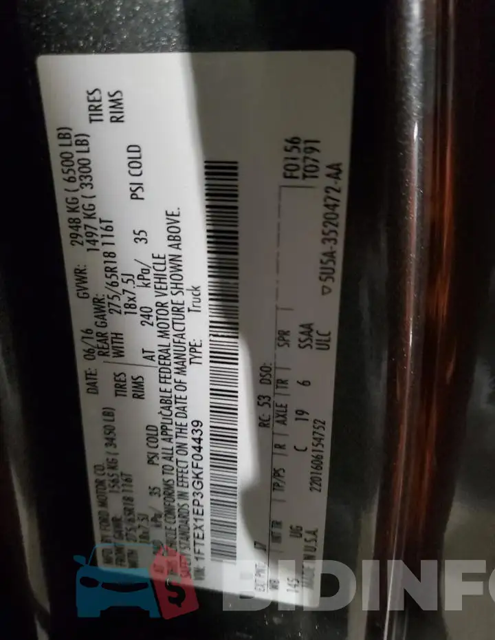 1FTEX1EP3GKF04439 Photo# 12