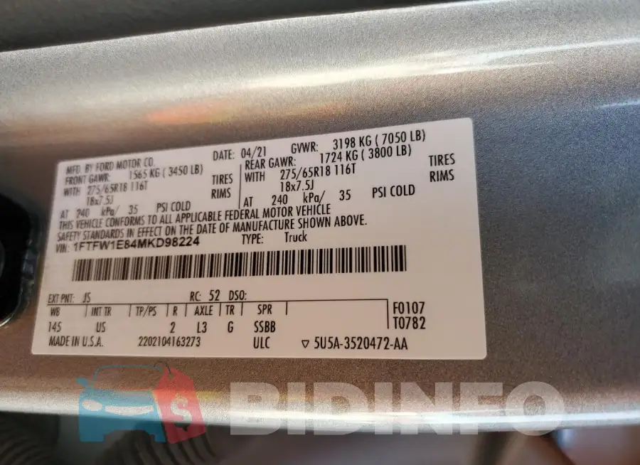 1FTFW1E84MKD98224 Photo# 12