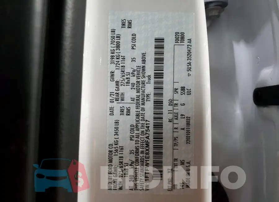 1FTFW1E8XMFA75417 Photo# 13