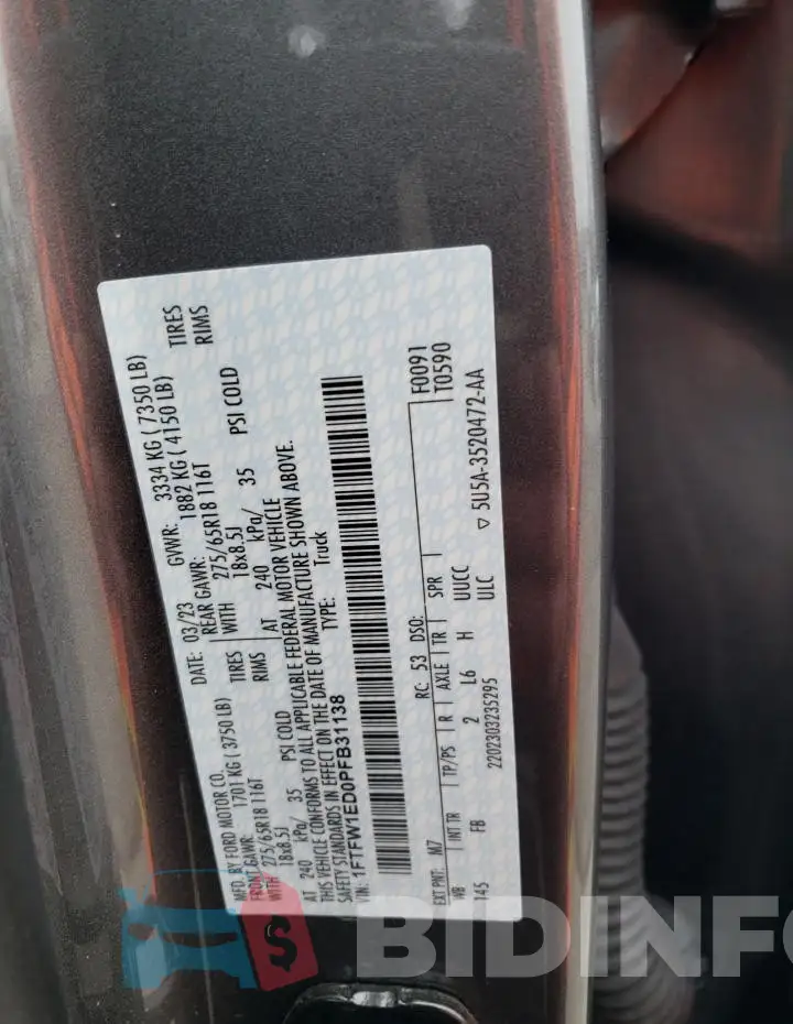 1FTFW1ED0PFB31138 Photo# 13