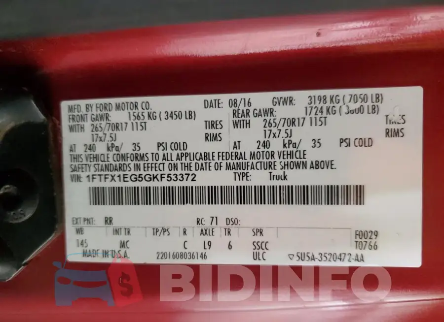 1FTFX1EG5GKF53372 Photo# 12