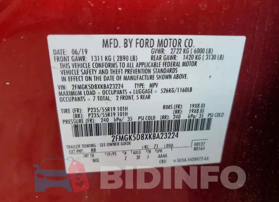 2FMGK5D8XKBA23224 Photo# 14
