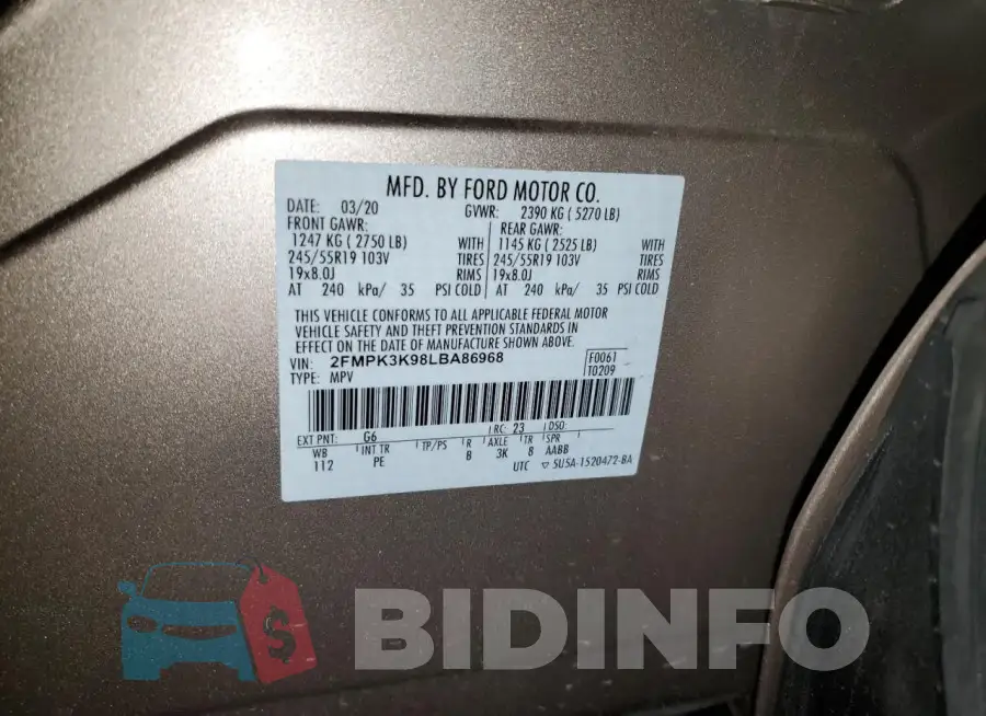 2FMPK3K98LBA86968 Photo# 12