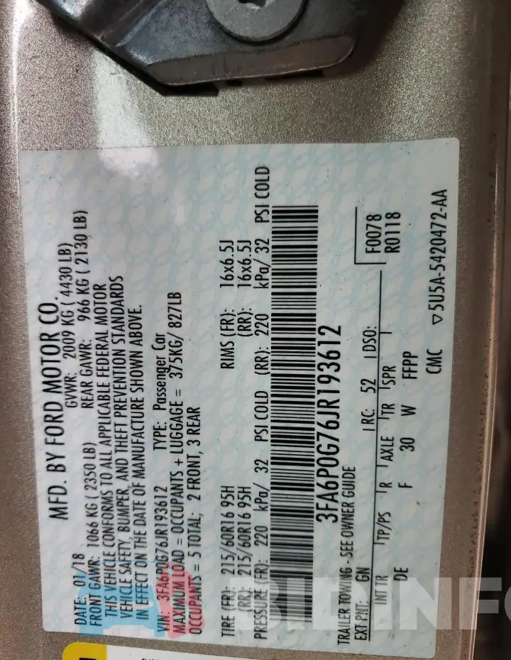 3FA6P0G76JR193612 Photo# 12
