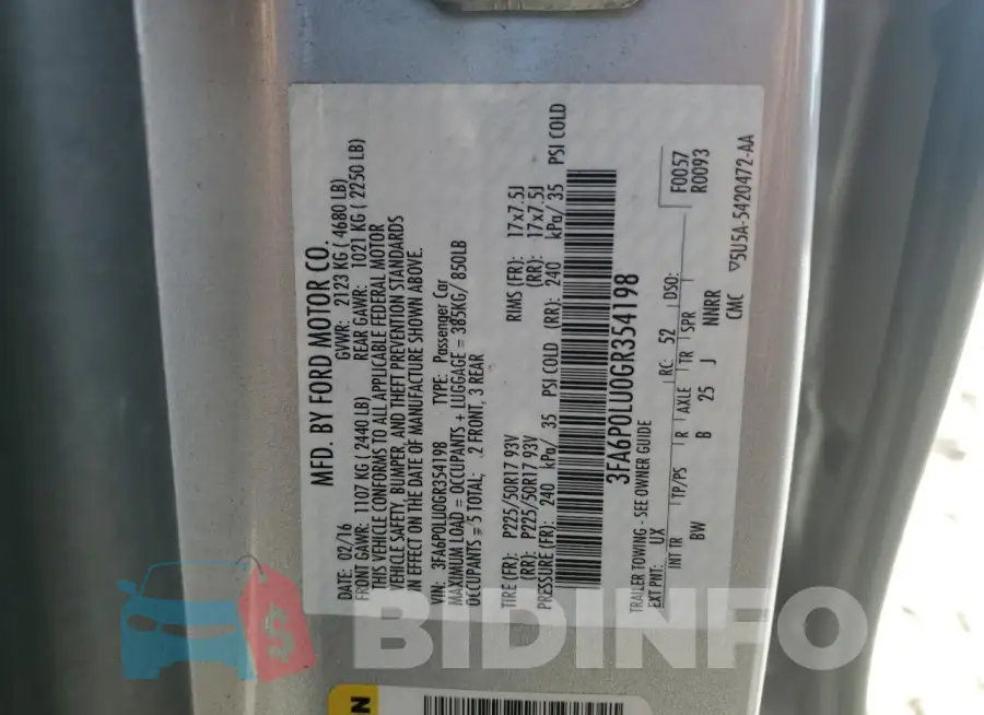 3FA6P0LU0GR354198 Photo# 12