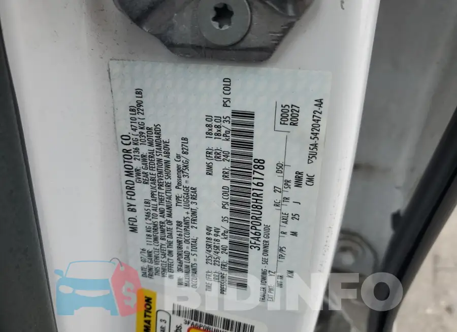 3FA6P0RU8HR161788 Photo# 12