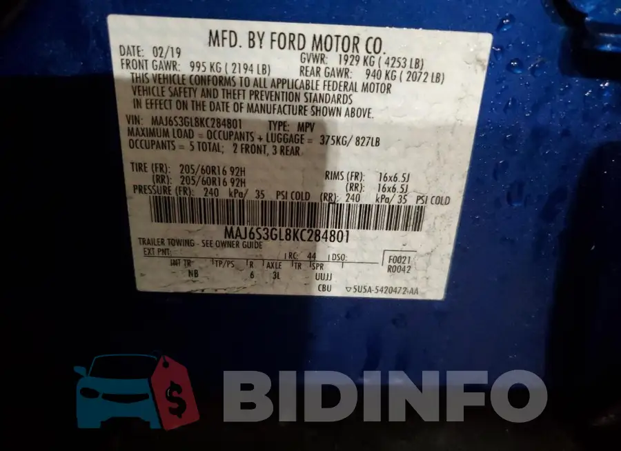 MAJ6S3GL8KC284801 Photo# 13