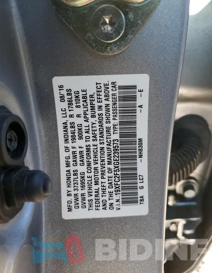 19XFC2F5XGE239573 Photo# 12