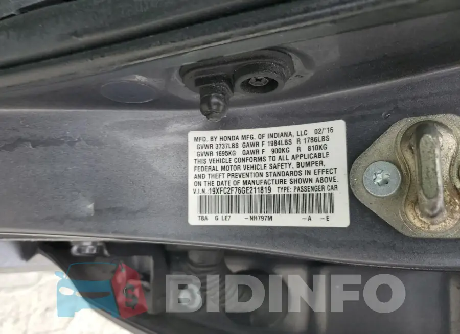 19XFC2F76GE211819 Photo# 12