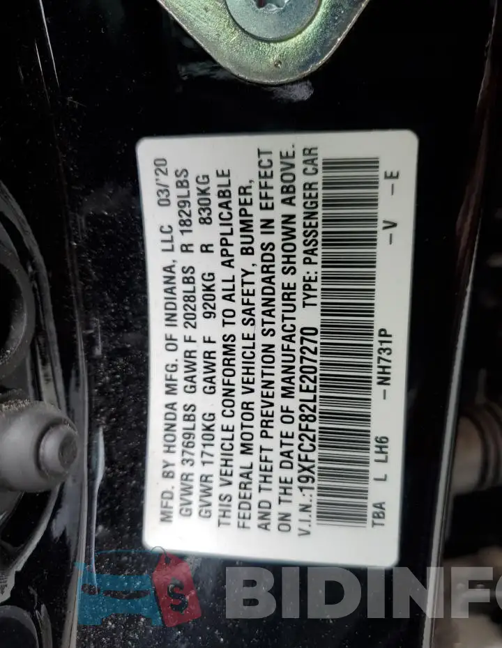 19XFC2F82LE207270 Photo# 12