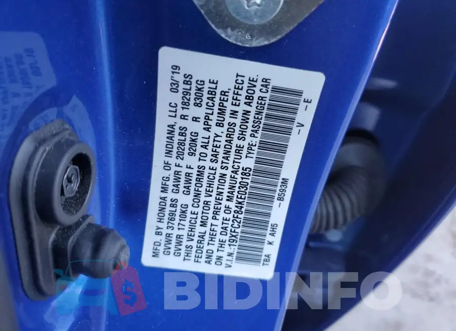 19XFC2F84KE030185 Photo# 12