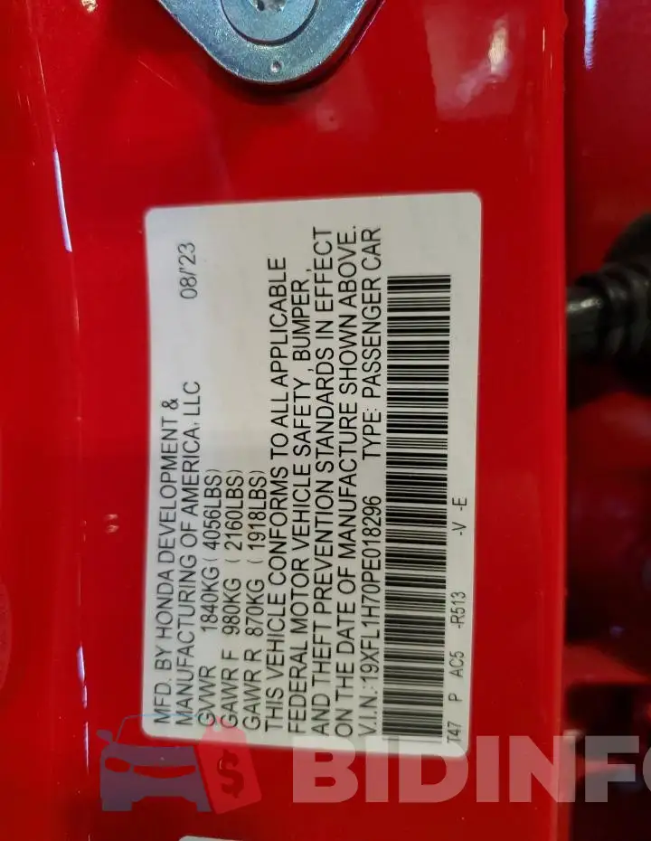 19XFL1H70PE018296 Photo# 13