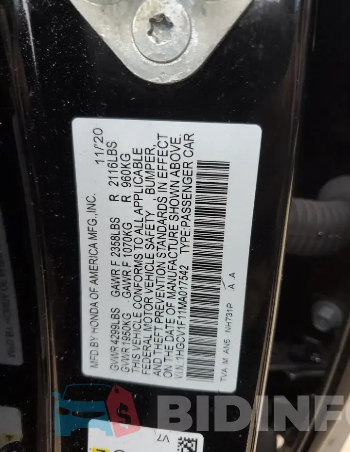 1HGCV1F11MA017542 Photo# 13