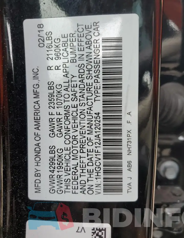 1HGCV1F12JA120254 Photo# 13