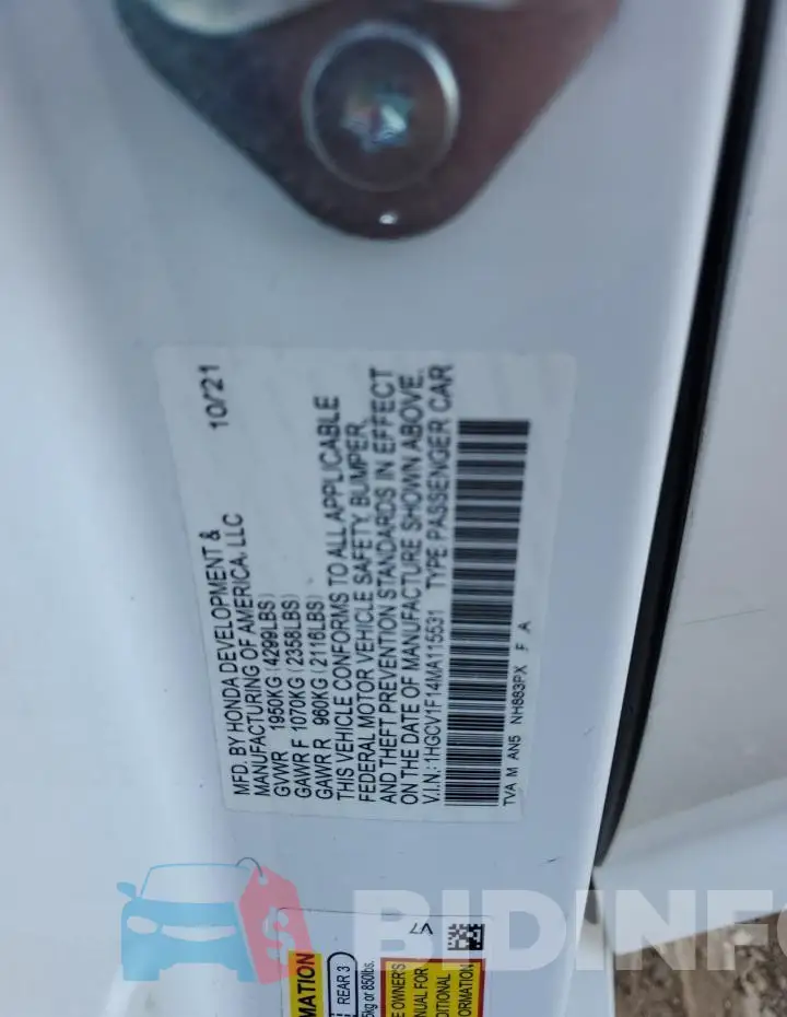 1HGCV1F14MA115531 Photo# 12