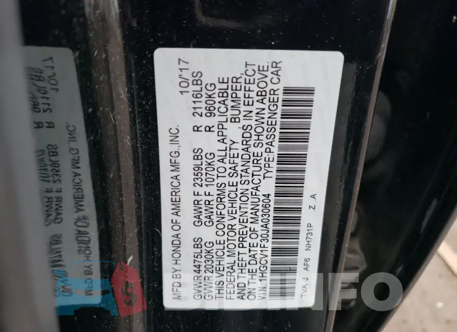 1HGCV1F30JA030604 Photo# 12