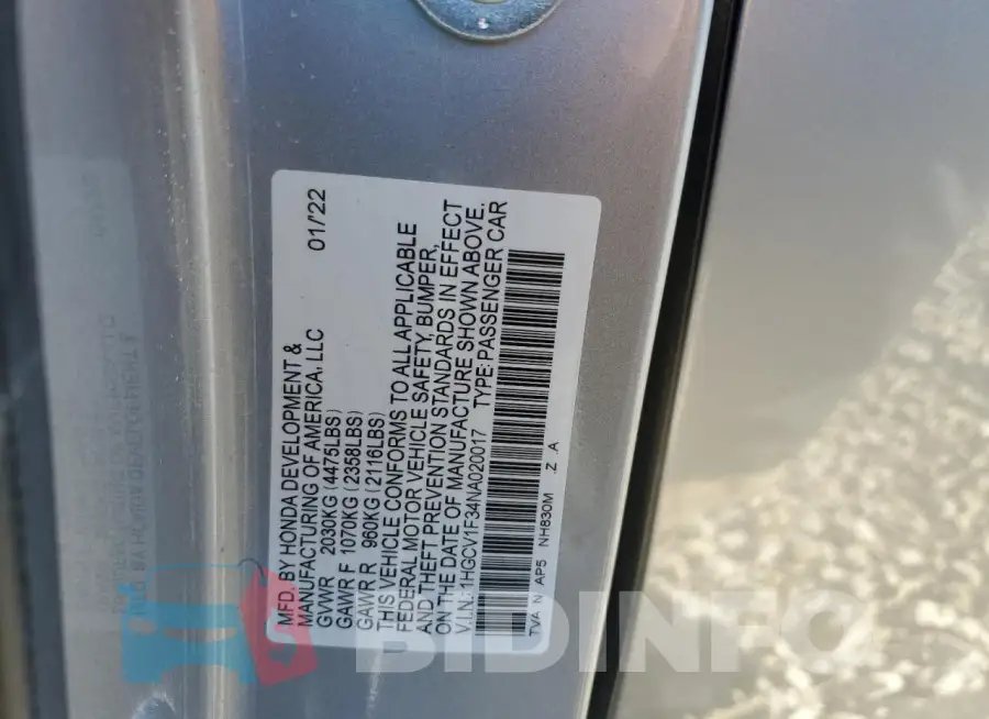 1HGCV1F34NA020017 Photo# 13
