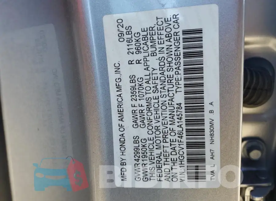 1HGCV1F46LA145784 Photo# 13