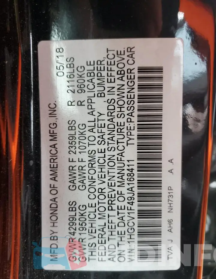 1HGCV1F49JA168411 Photo# 12